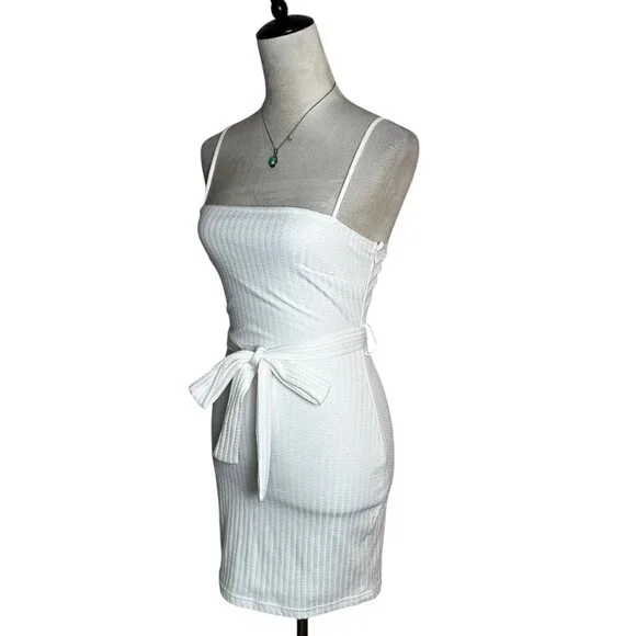 Saints + Secrets White Ribbed Knit Mini Dress Small | Graduation Bachelorette - Picture 4 of 8